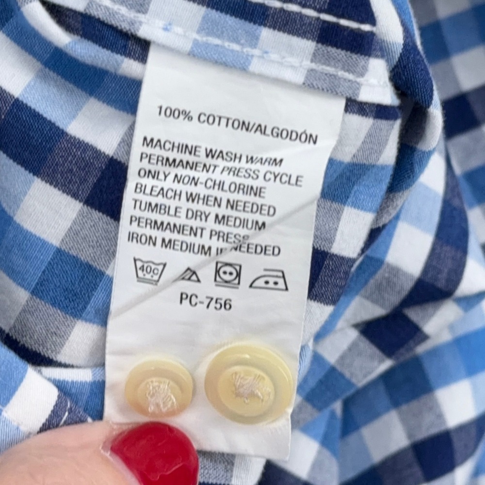 IZOD‎ Mens Short Sleeve Button Down Shirt Blue Gingham Plaid Size L G - Picture 4 of 6